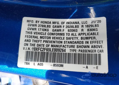 2020 Honda Civic Lx из США, поврежденный, VIN 19XFC2F65LE009264